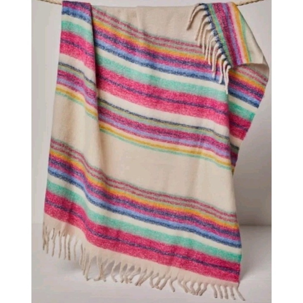 Free People Skye Stripe Fringe Throw Blanket  50" x 60"‎ Cozy Boho Decor